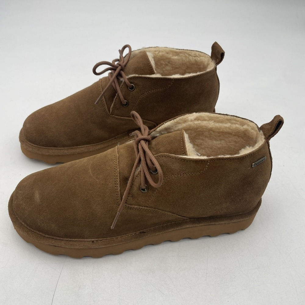 Bearpaw Mens Tan Suede Lace Up Chukka Boots Sherpa Lined Size 11